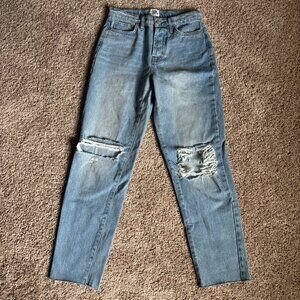 BDG Jeans Womens 25 Blue Slim Straight Ripped Distressed Raw Hem 100% Cotton
